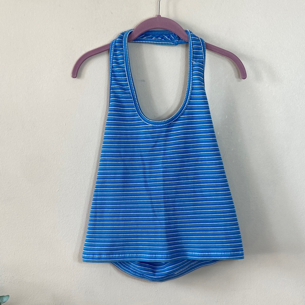 Pilcro Anthropologie Blue Striped Halter Tank Top Large Draped Back Summer